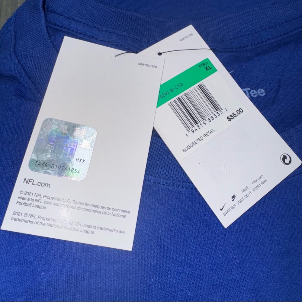 Men’s Nike NFL Giants Team Apparel Blue Tee NWT #0794 - Picture 5 of 7